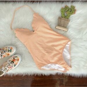 Jessica Simpson Scallop Seer Sucker One Piece NWOT